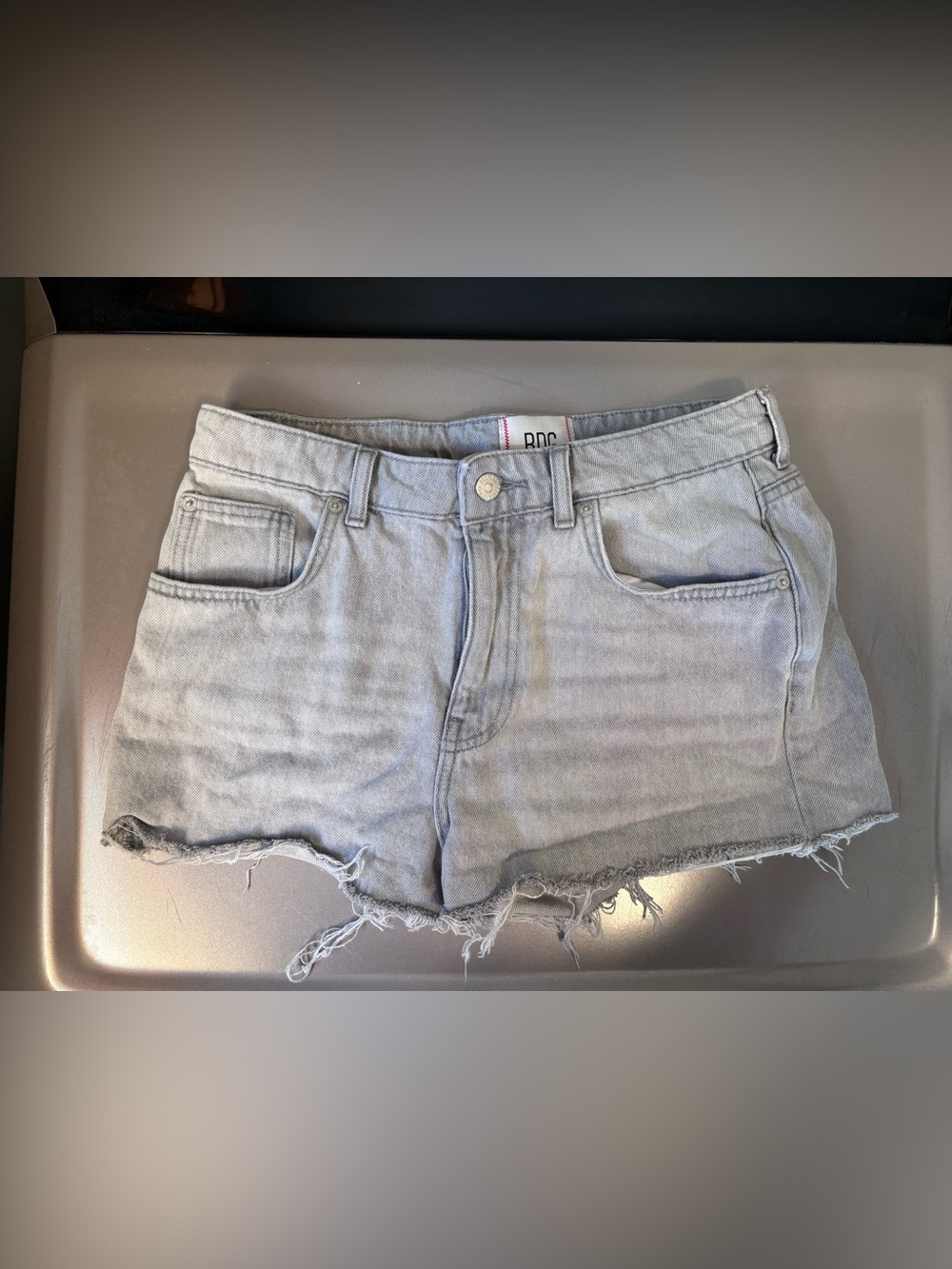 BDG Light Gray Denim Shorts with Red Stitching URBAN OUTFITTERS